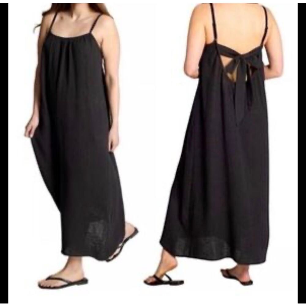 NWT Sol Angeles Black Gauze Tie Back Maxi Dress Size XS/S